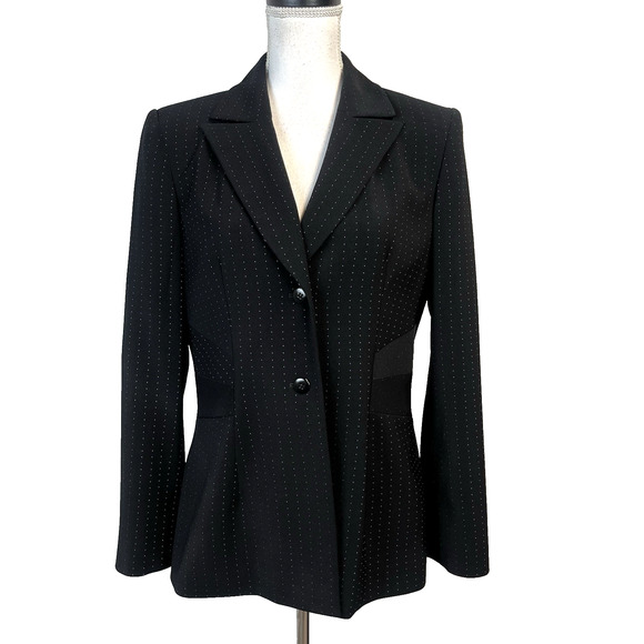 Liz Claiborne Suits Jacket Blazer sz 10 Black Blue Pinstripe Career Professional - Picture 1 of 9